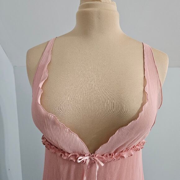 Vintage Pink Accordion Pleated Plunge V NecklineThin Strap Nightie Babydoll Y2K - Picture 10 of 12